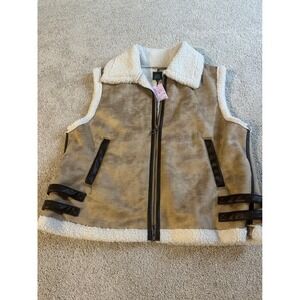 Wild Fable Women's XL Faux Suede Sherpa Lined Vest Brown Sleeveless Buckle